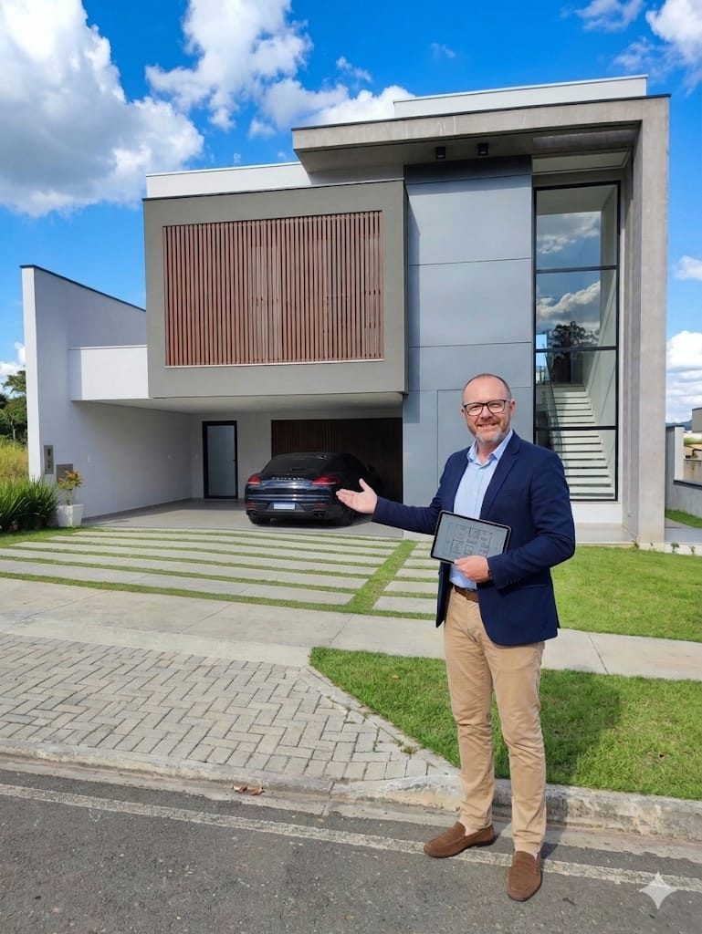 Dalton Butke em frente a residência de alto padrão administrada por ele